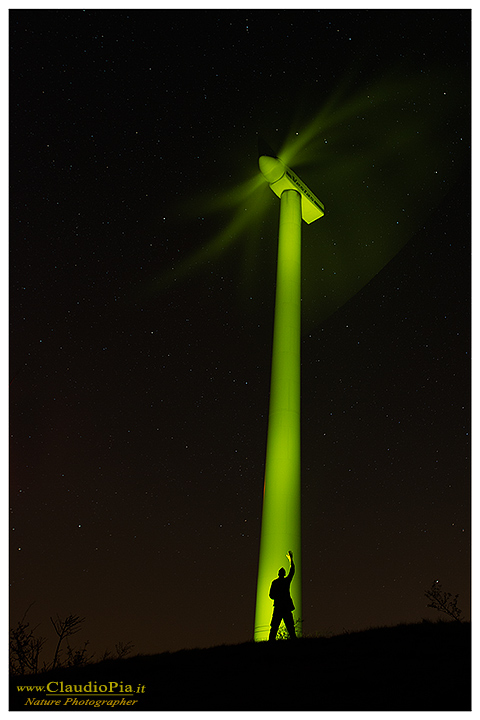 night photography, star, notte, notturna, startrail, nature, night, light painting, stelle, dark, windmill, green energy